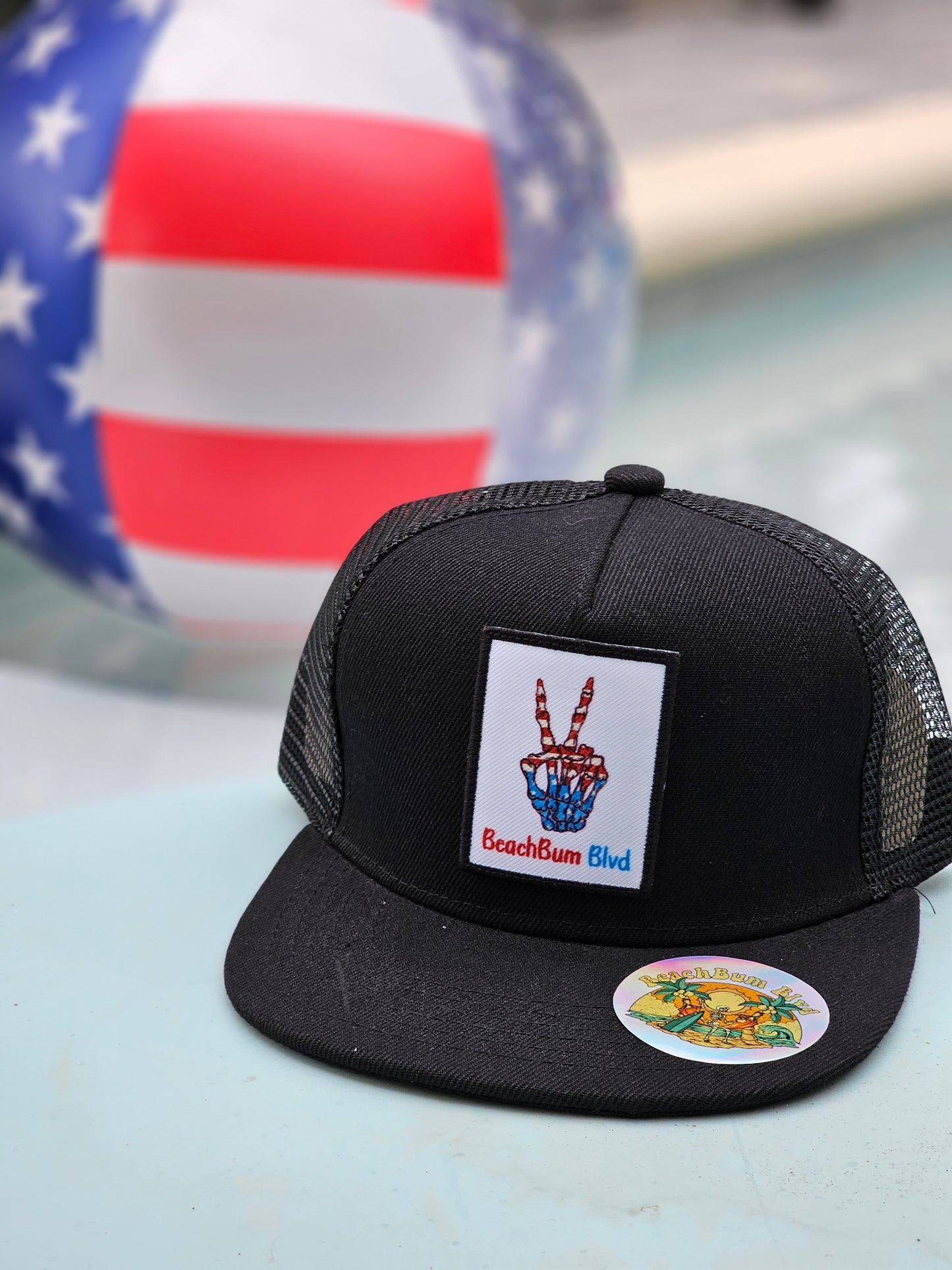 Patriotic BeachBum Blvd Mesh Snapback- Black