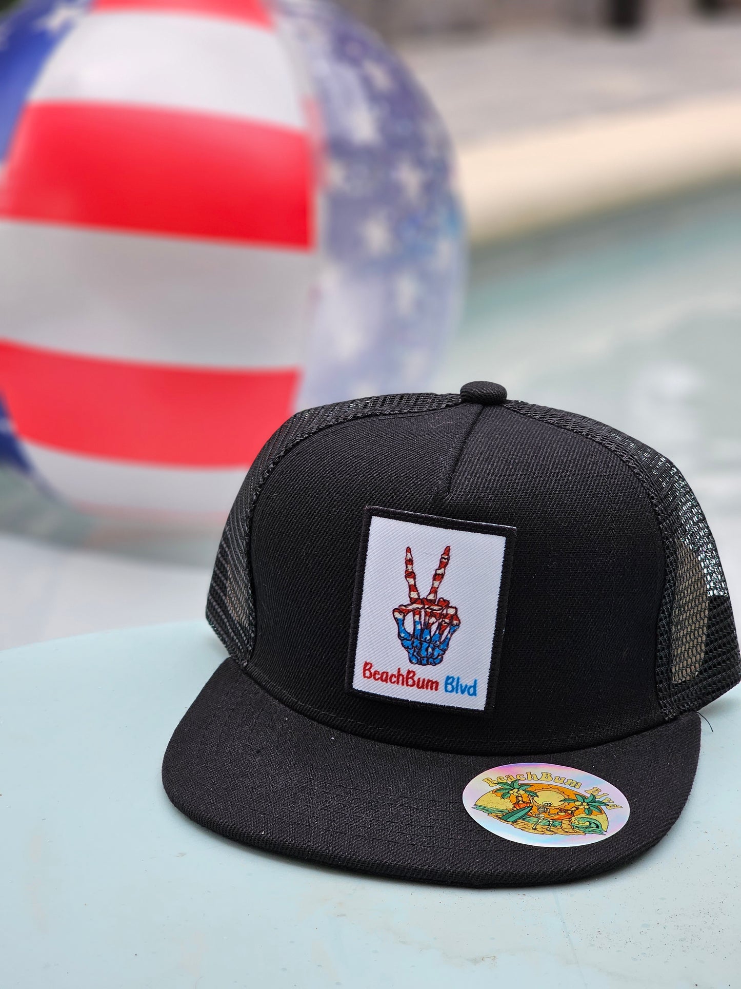 Patriotic BeachBum Blvd Mesh Snapback- Black