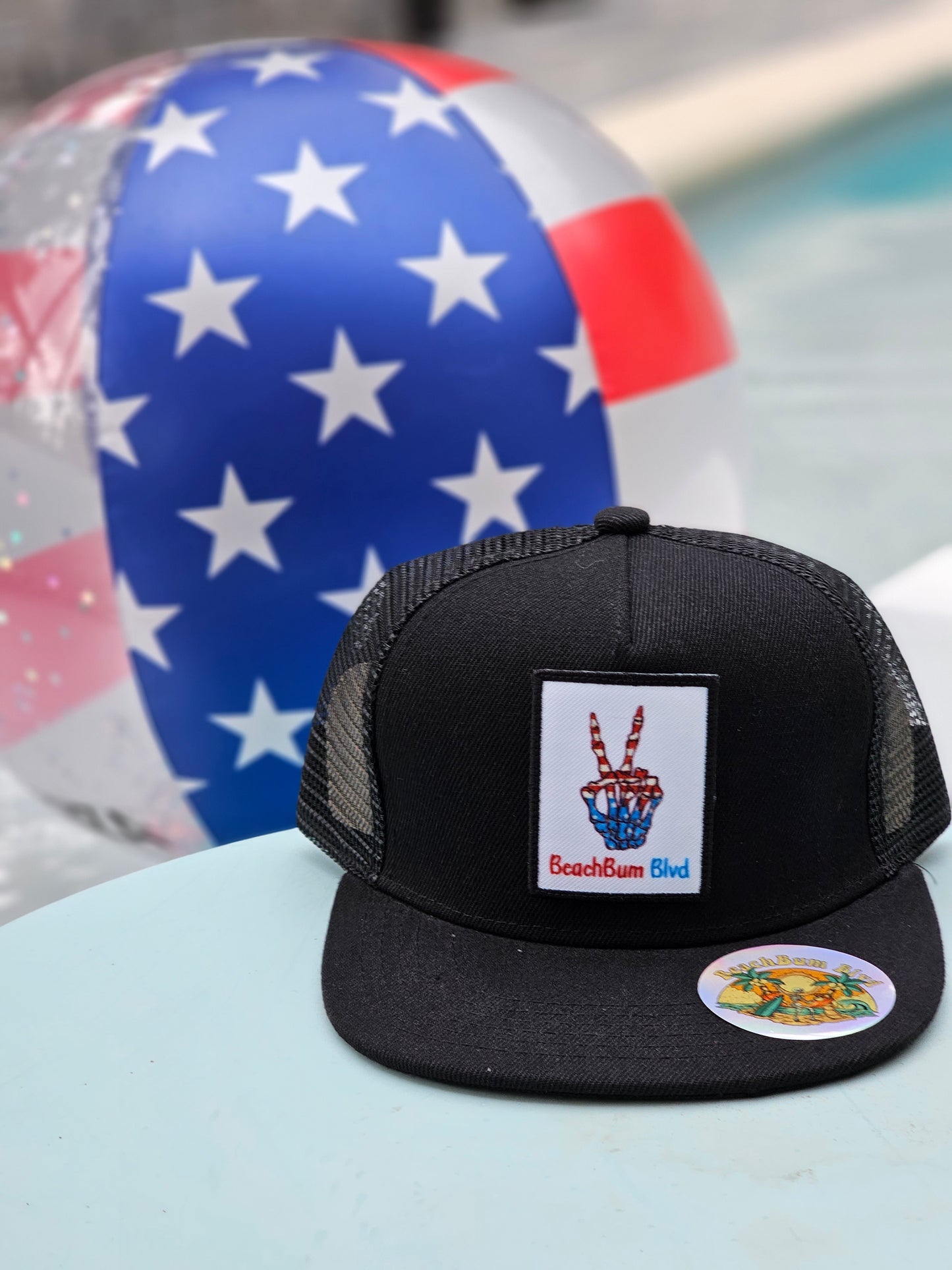 Patriotic BeachBum Blvd Mesh Snapback- Black