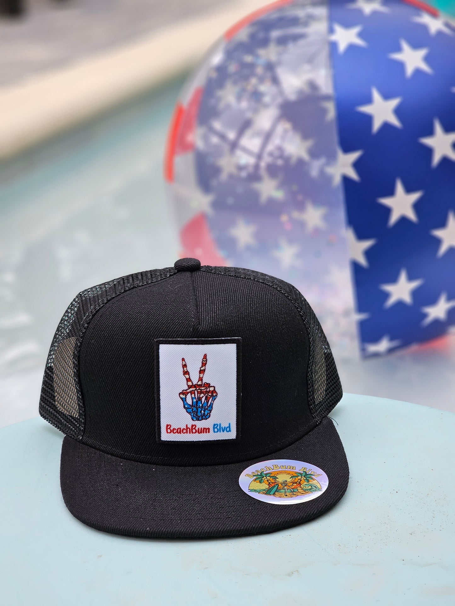 Patriotic BeachBum Blvd Mesh Snapback- Black