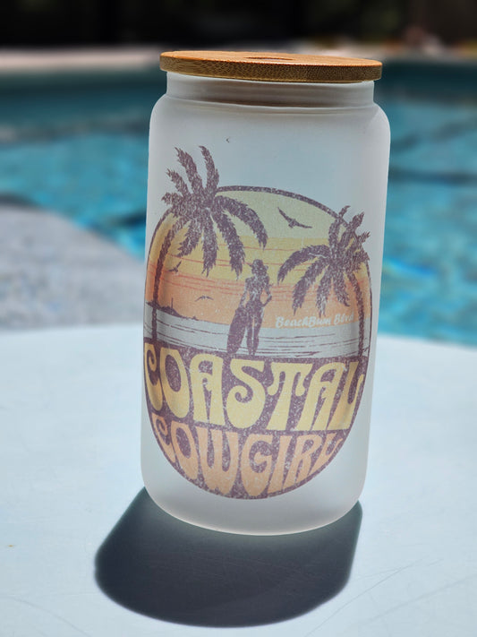 Coastal Cowgirl 16oz frosted glass