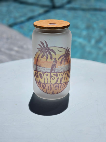 Coastal Cowgirl 16oz frosted glass