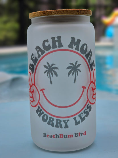 Beach More Worry Less 16oz Frosted Cup