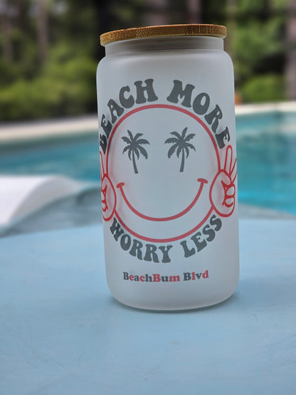 Beach More Worry Less 16oz Frosted Cup